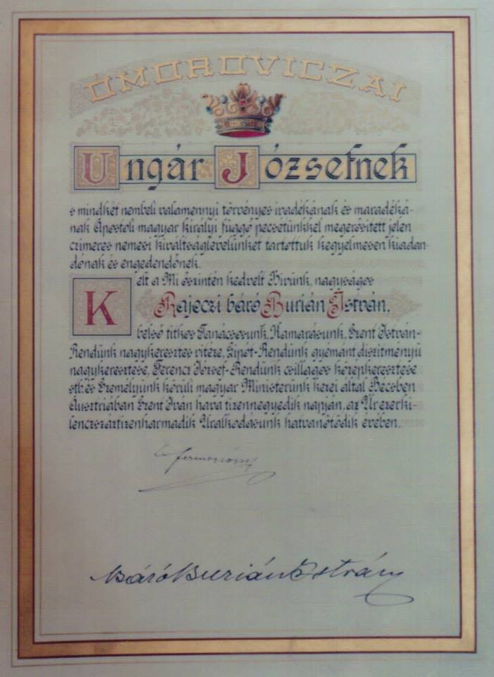 Letter Patent of Nobility granted by Emperor Francis Joseph, 1913